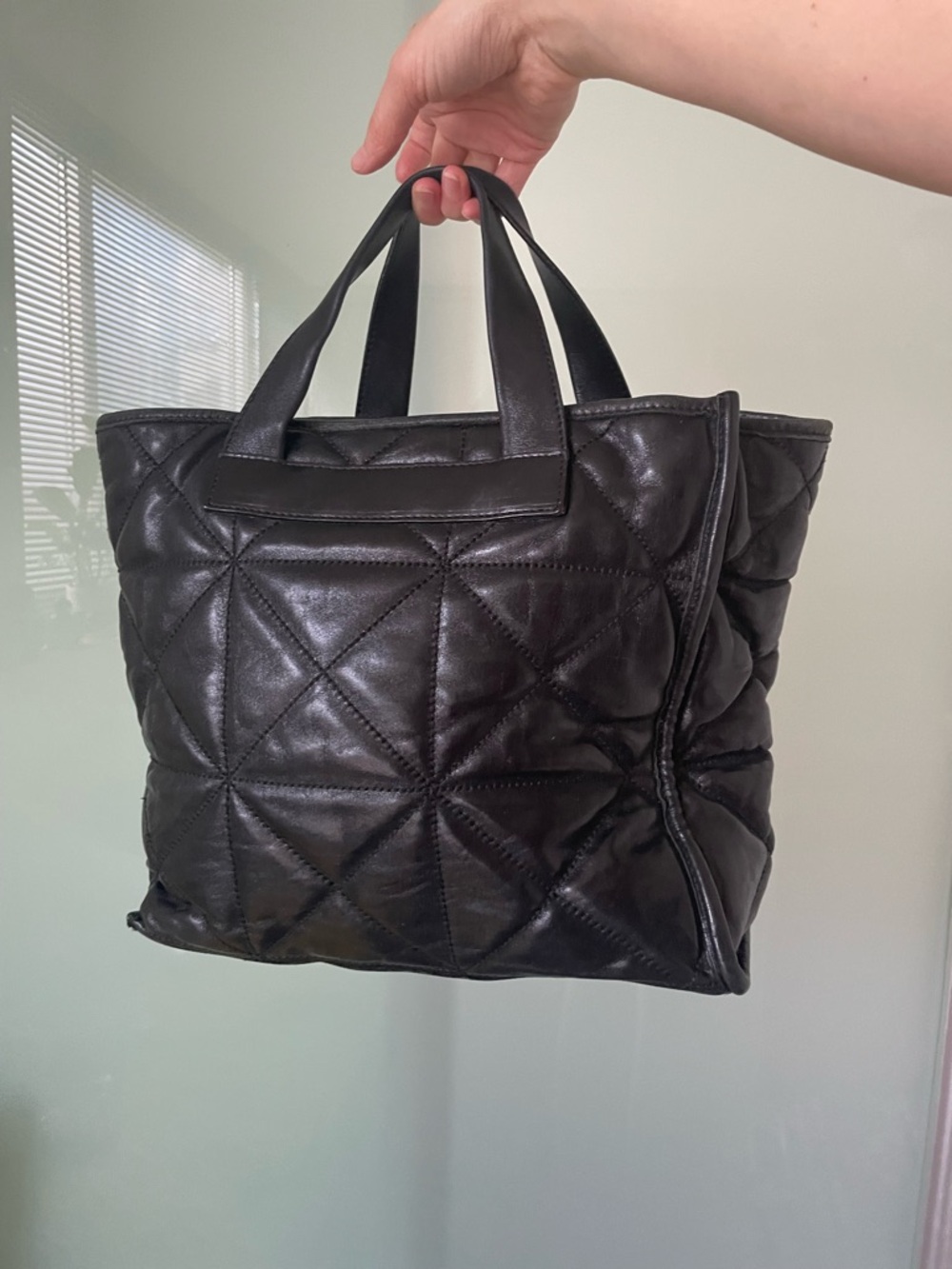 Quilted Black Leather Tote Bag